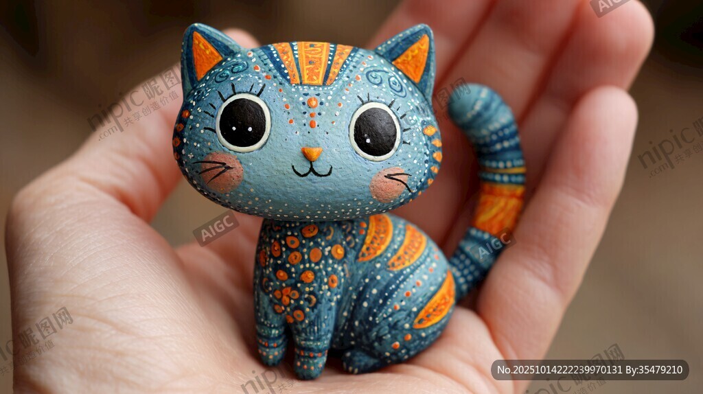 手心里的可爱彩绘小猫