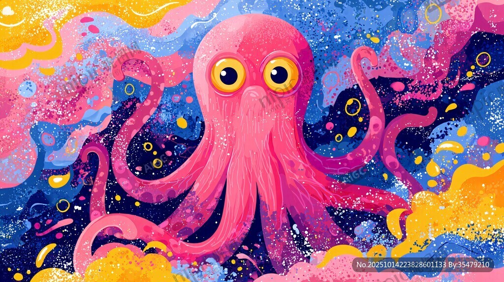 梦幻粉色章鱼的奇幻海洋