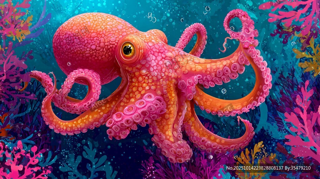 梦幻粉章鱼的海底奇遇