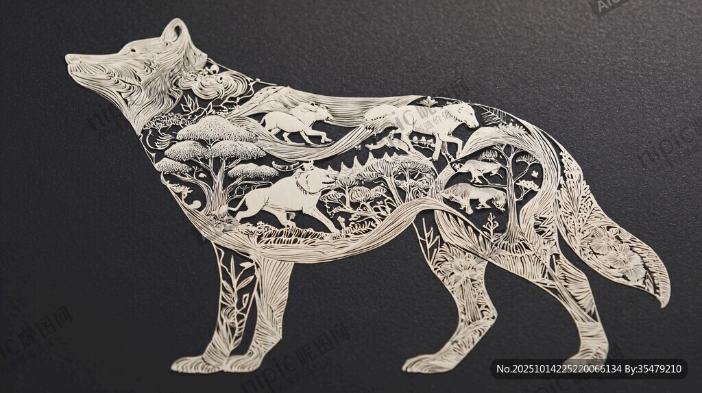 镂空狼形艺术作品