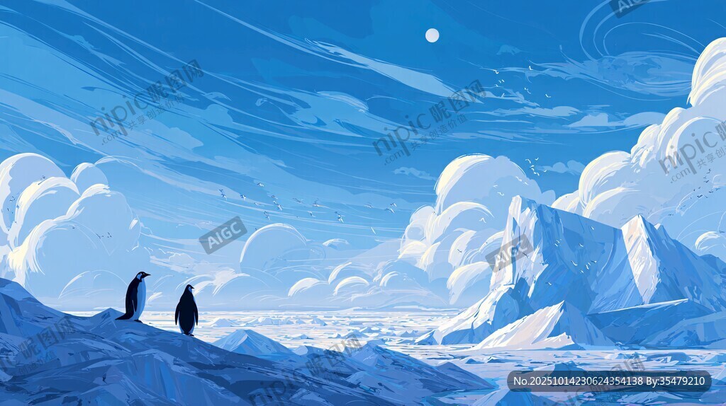 雪境双企鹅的静谧时刻