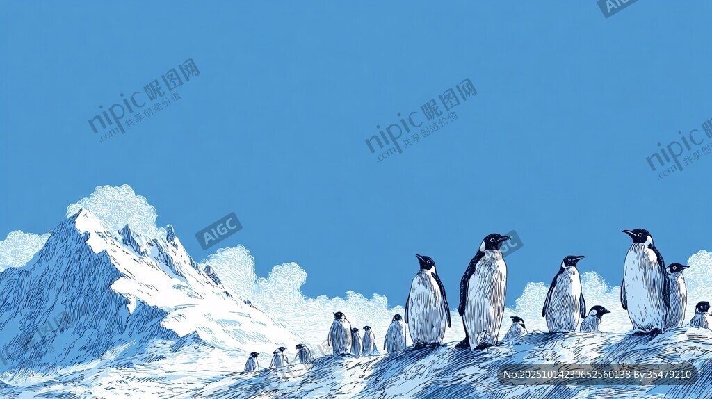 雪山上的企鹅群