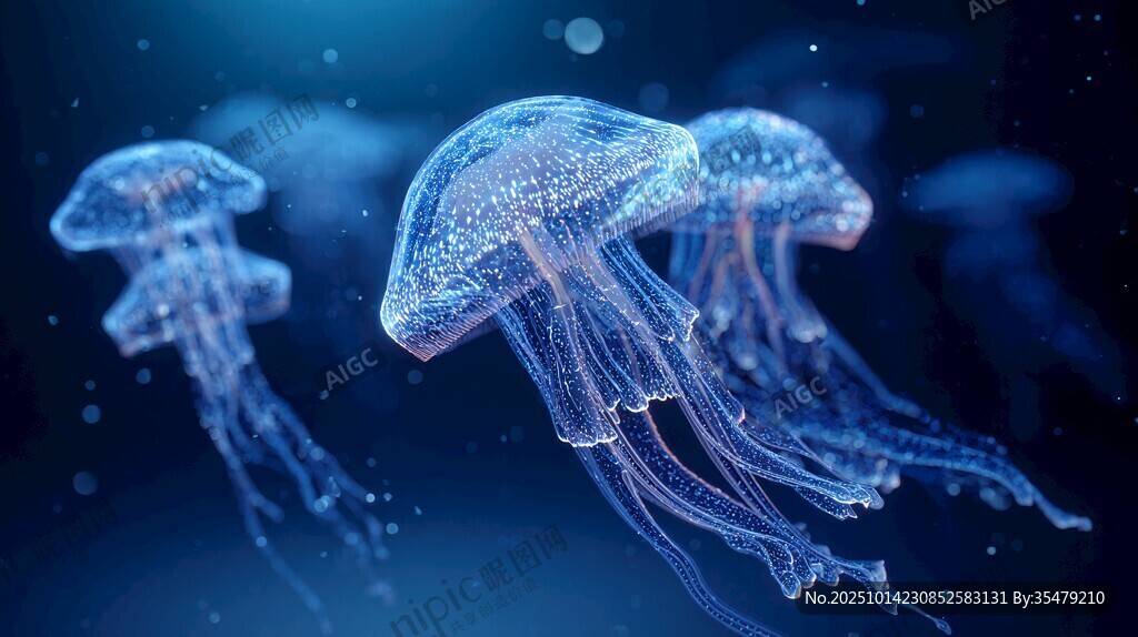 梦幻水母在深海中游动
