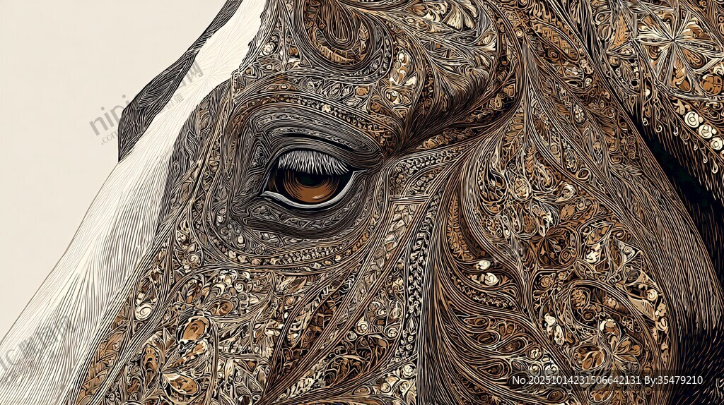 精致花纹马头艺术插画