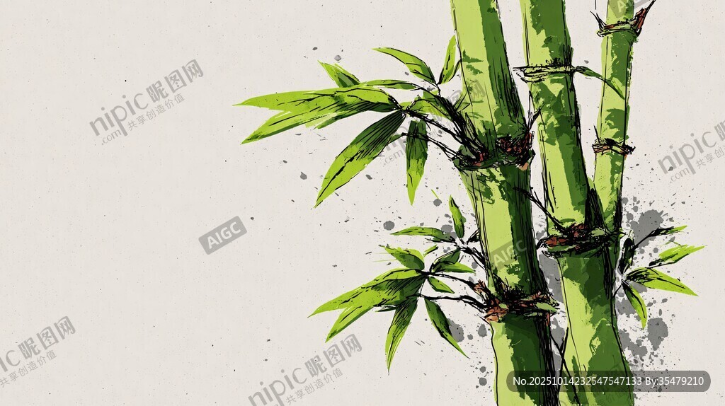 水墨风翠绿竹子插画