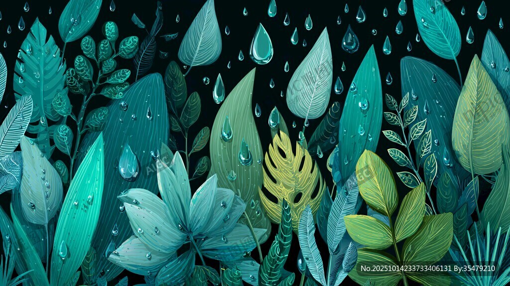 雨润绿叶 清新自然插画