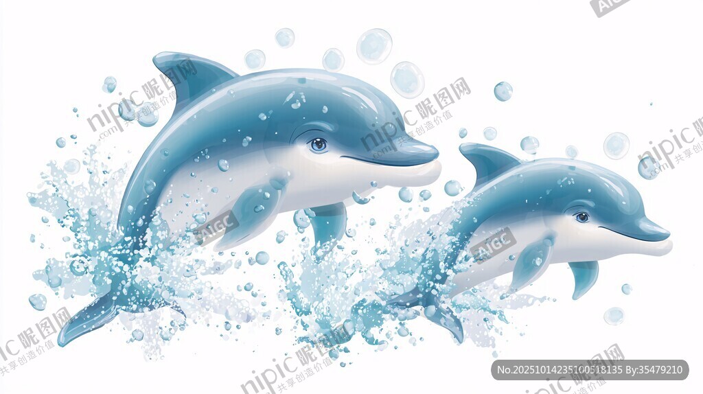 双海豚跃出水面溅起水花