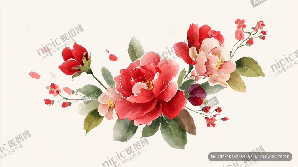 娇艳花卉水彩插画