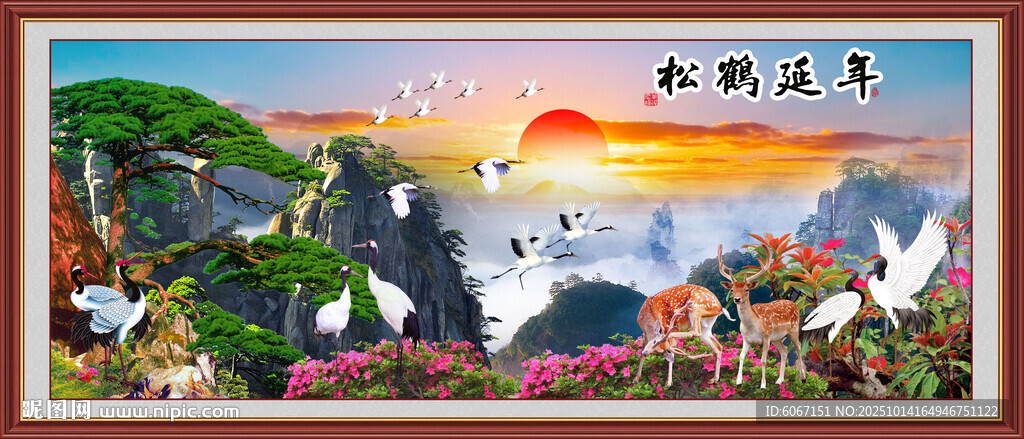 松鹤延年挂画