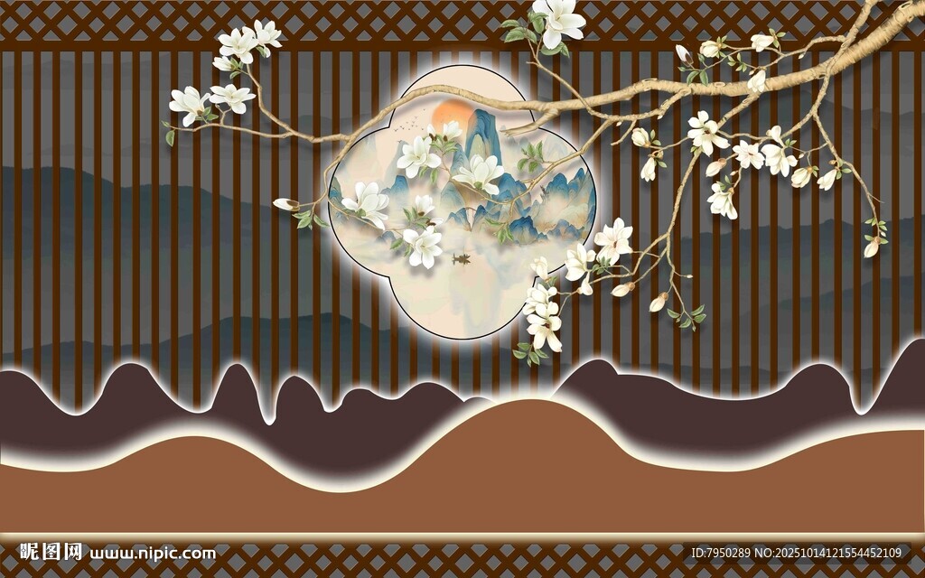 中式古典花鸟屏风图案