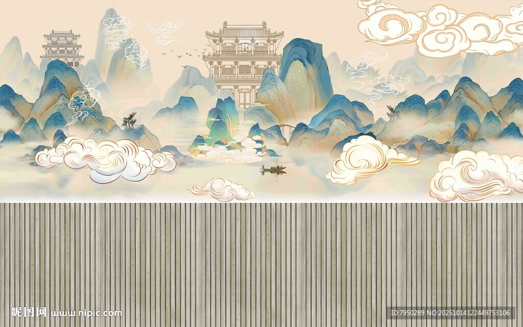 中式山水风立体背景墙