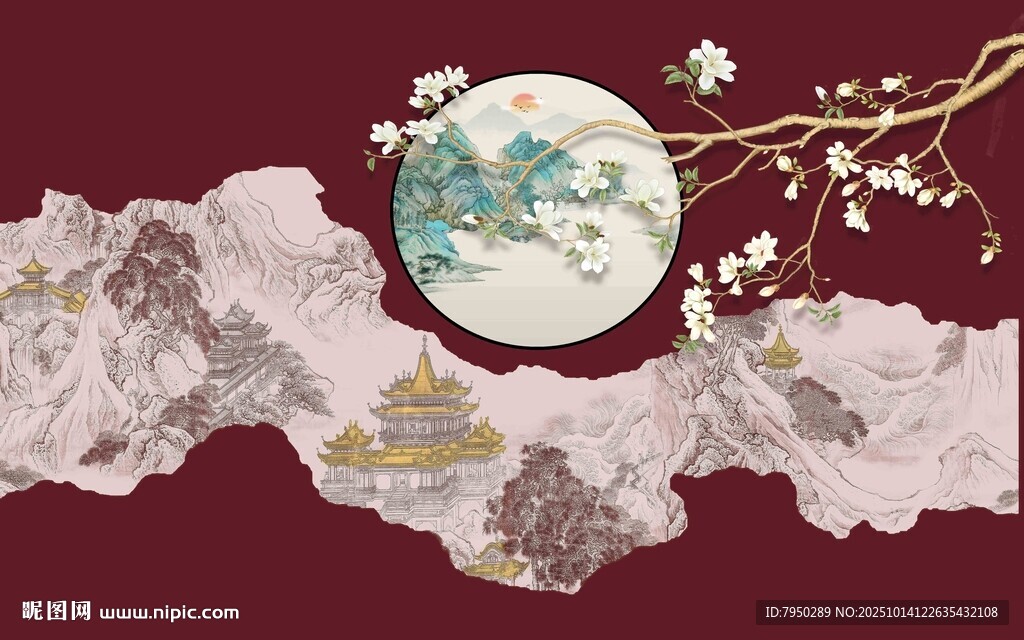 古风山水花鸟装饰图案