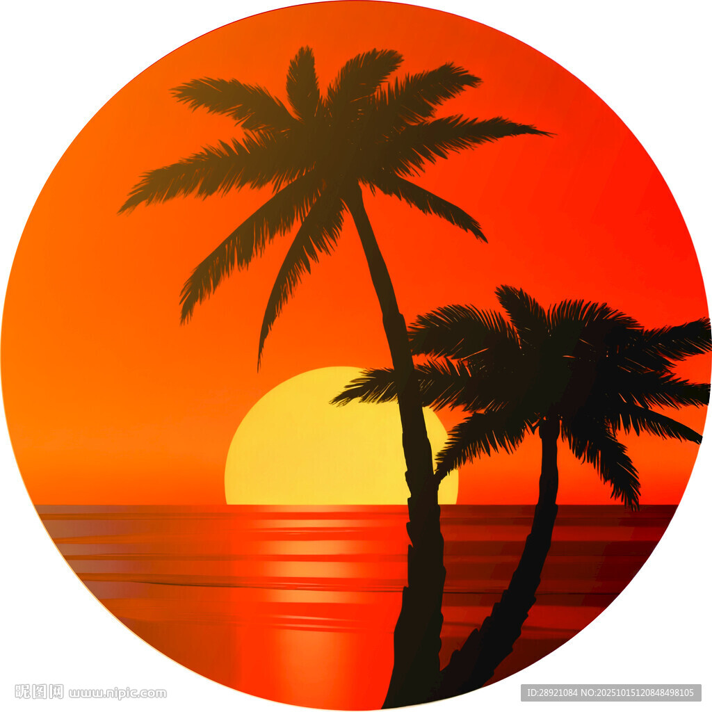 夕阳下的椰树海景