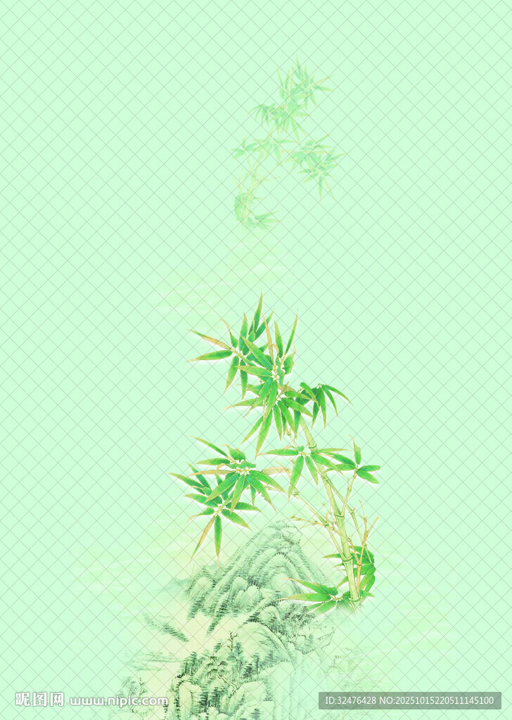 水墨风翠竹山石图