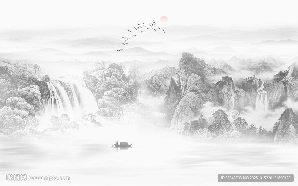 中式山水屏风画