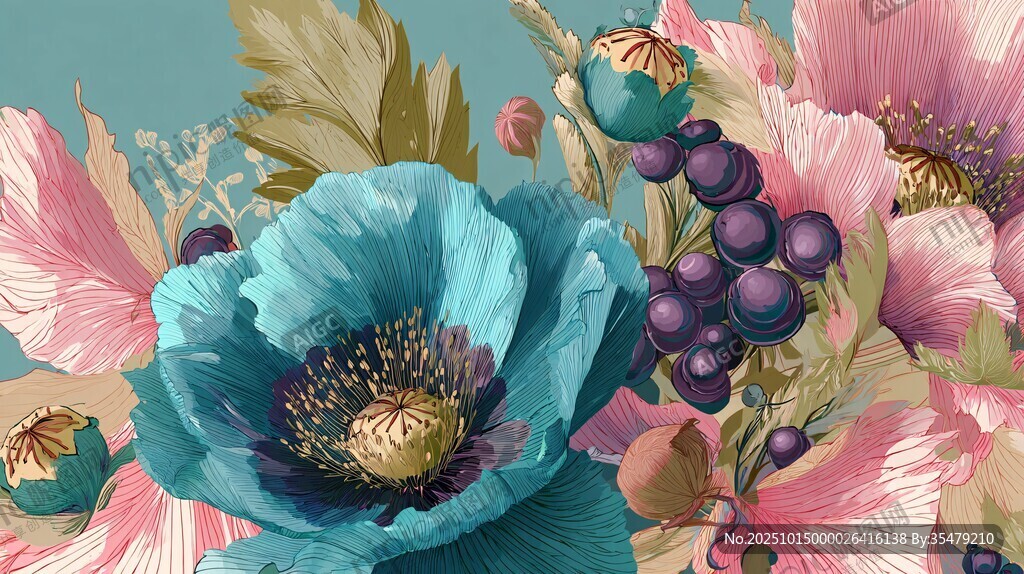 梦幻花卉组合插画