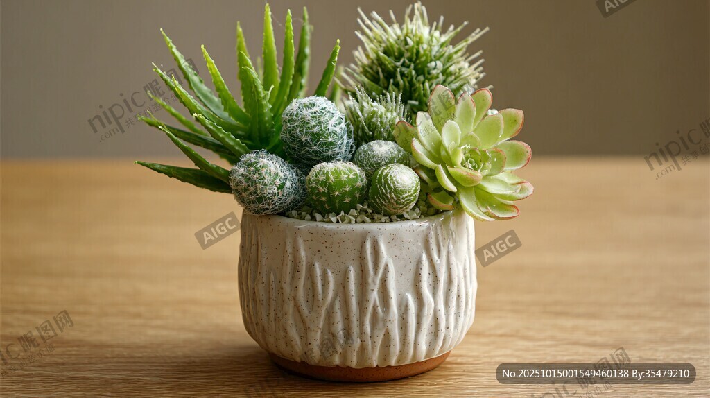 陶瓷盆中的多肉植物组合