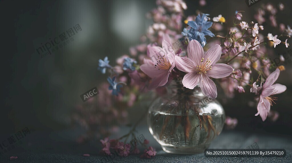 花瓶中的柔美粉色花卉