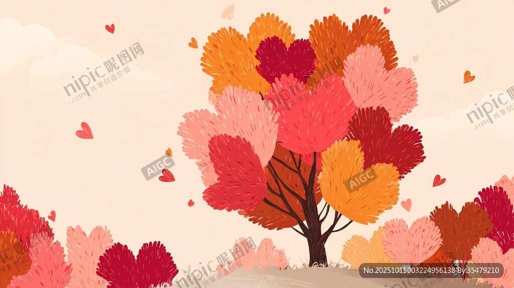 秋日心形树林浪漫景象