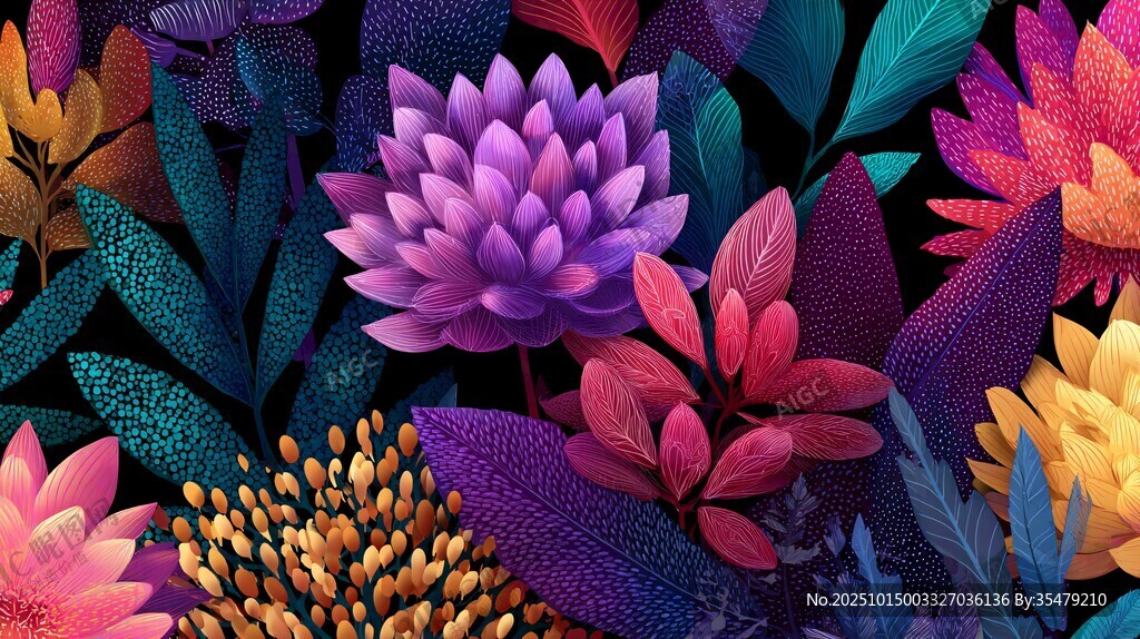 梦幻多彩花卉植物图案