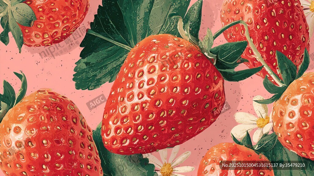 草莓插画 甜美清新水果图案