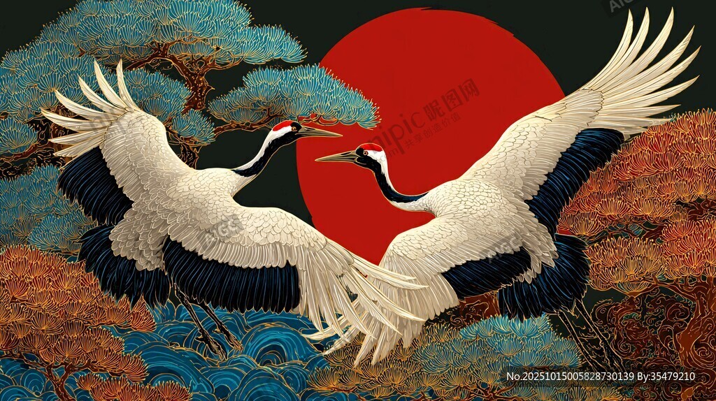 双鹤朝阳图