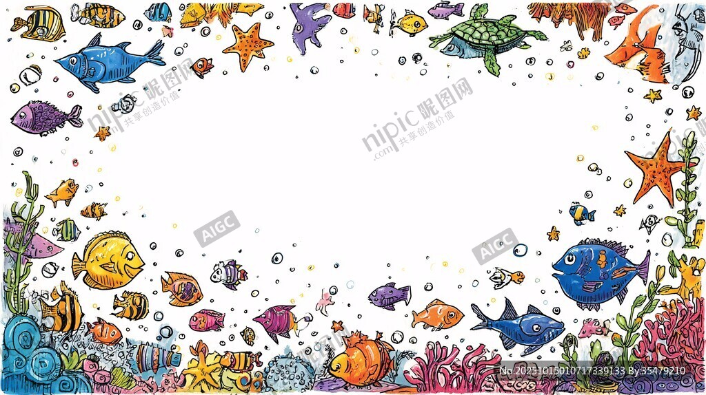 海底世界鱼类边框插画