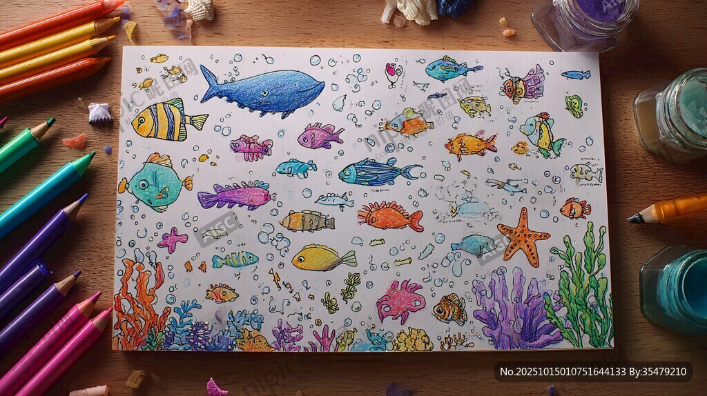 手绘缤纷海底世界插画