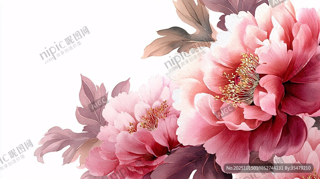 粉色牡丹花卉唯美插画