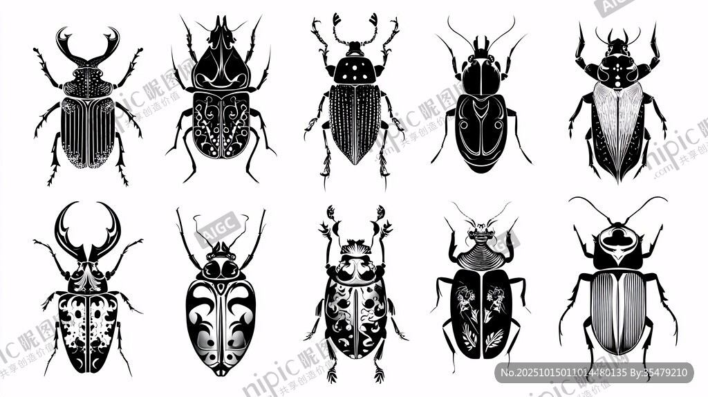 甲虫集合插画