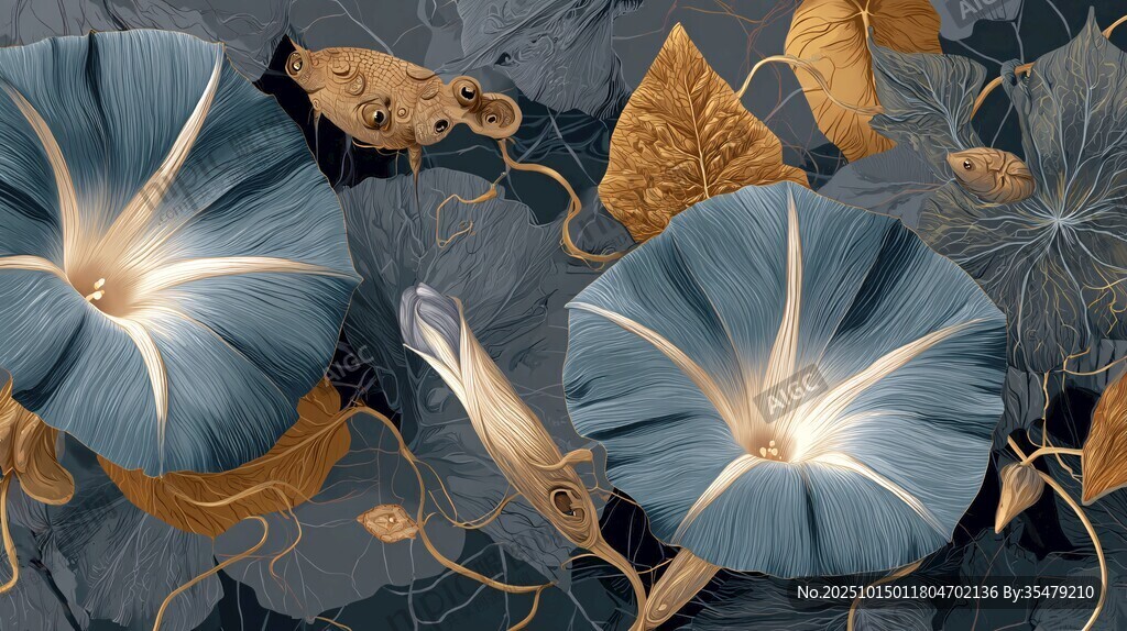 蓝金牵牛花花卉图案