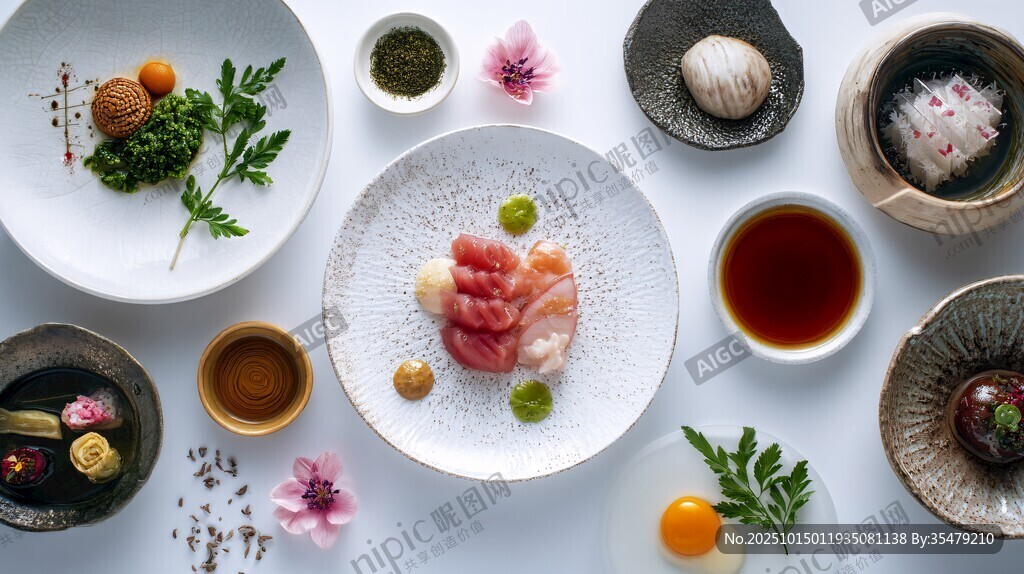 精致日式料理摆盘展示