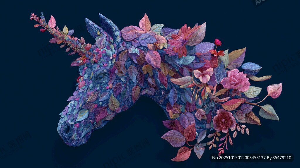 梦幻花卉独角兽头部造型