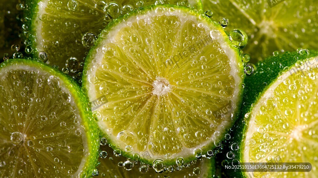 青柠切片在气泡水中绽放