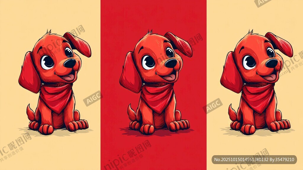 三张红色小狗卡通形象图