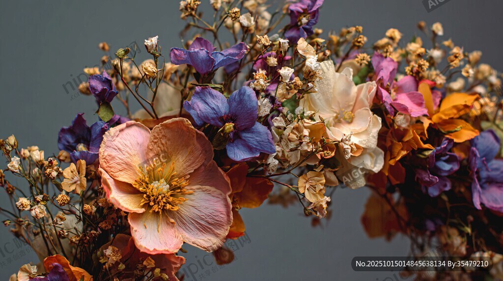 多彩干花花环精美特写