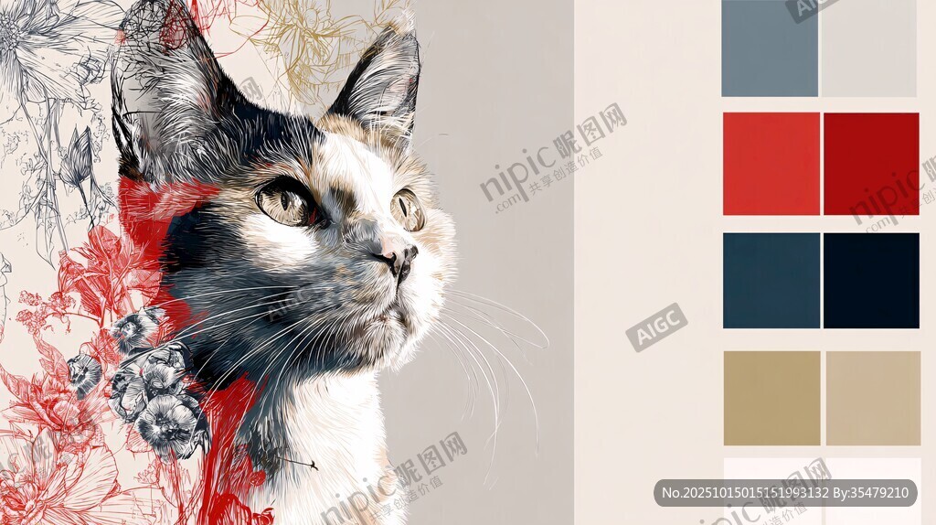 创意猫咪艺术插画及配色