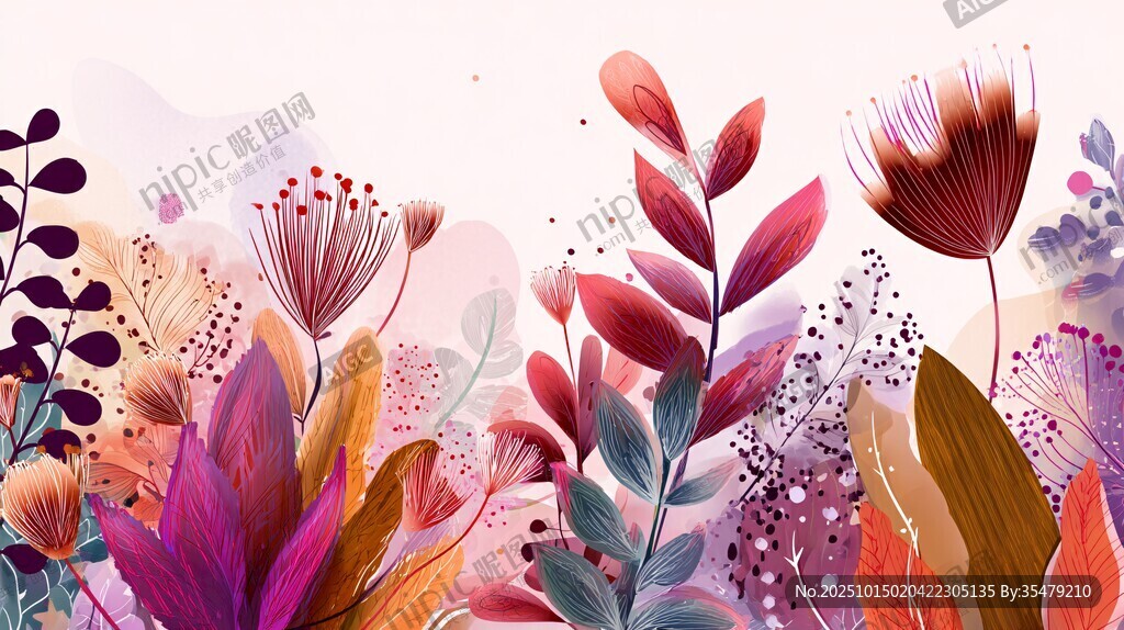 梦幻多彩花卉插画背景