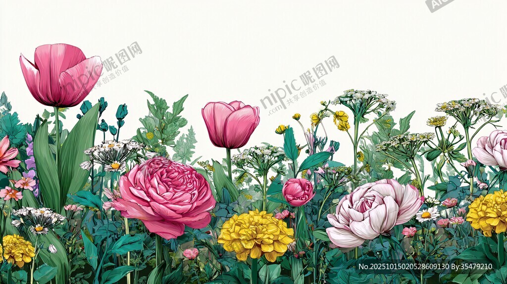 春日缤纷花卉插画