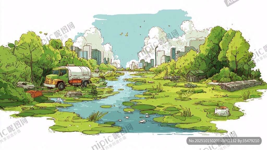 城市边的自然生态湿地景观