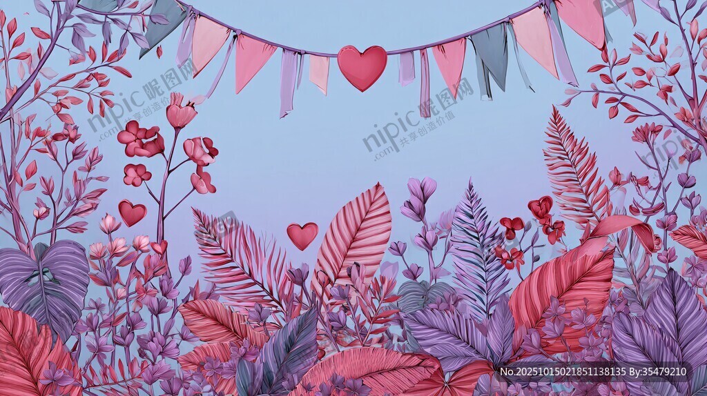 梦幻浪漫花卉爱心装饰场景