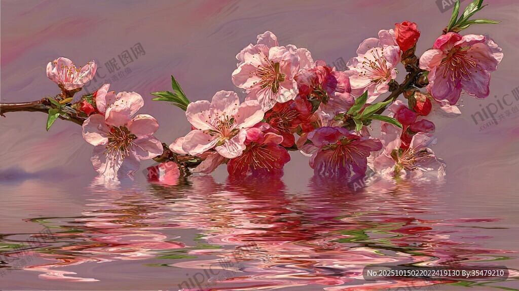 枝头桃花映水的唯美景致