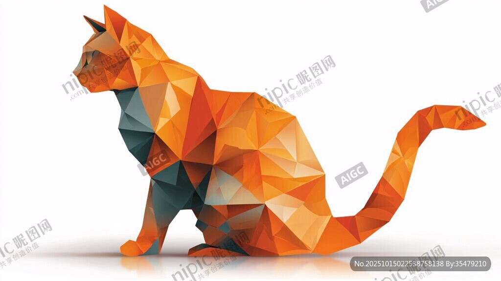 橙色多边形风格猫咪造型