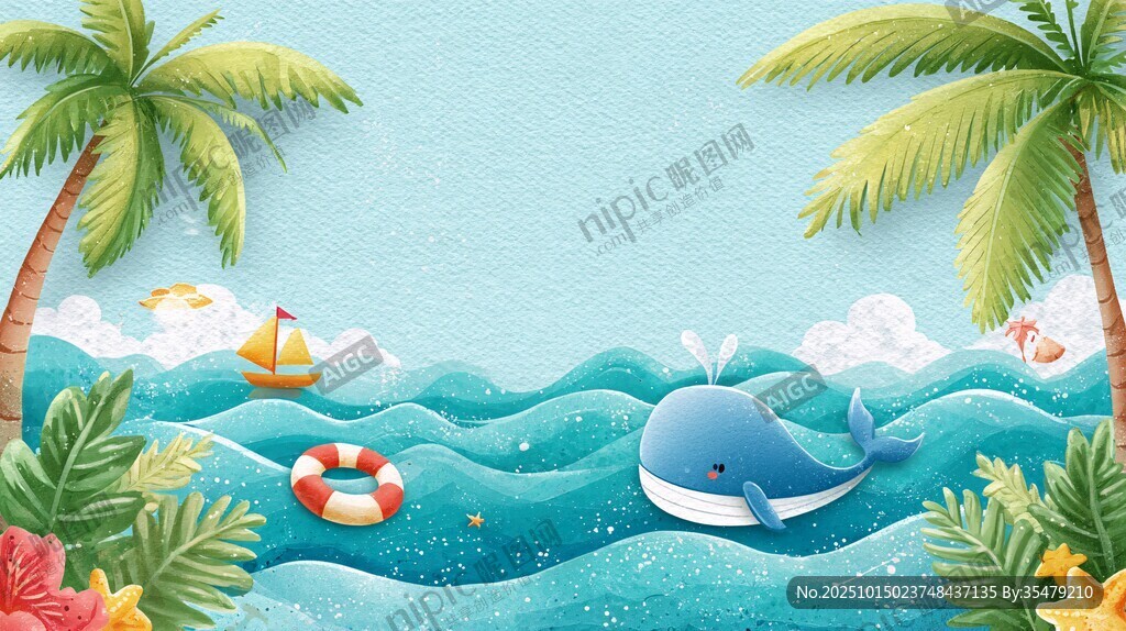 夏日海洋童趣插画场景
