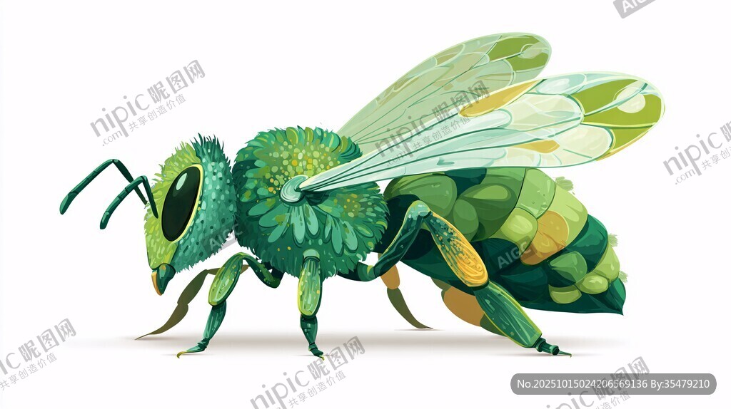 绿色创意卡通蜜蜂插画