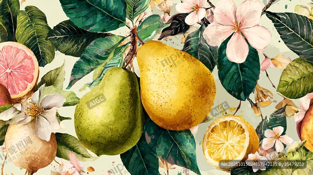 水彩风水果花卉清新插画