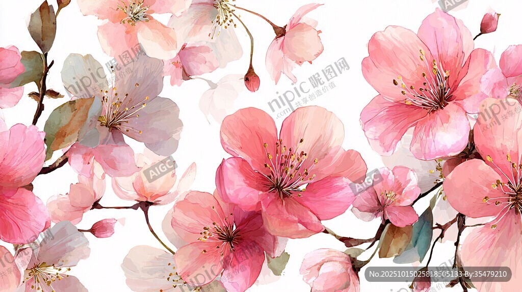 粉色烂漫樱花花卉图案