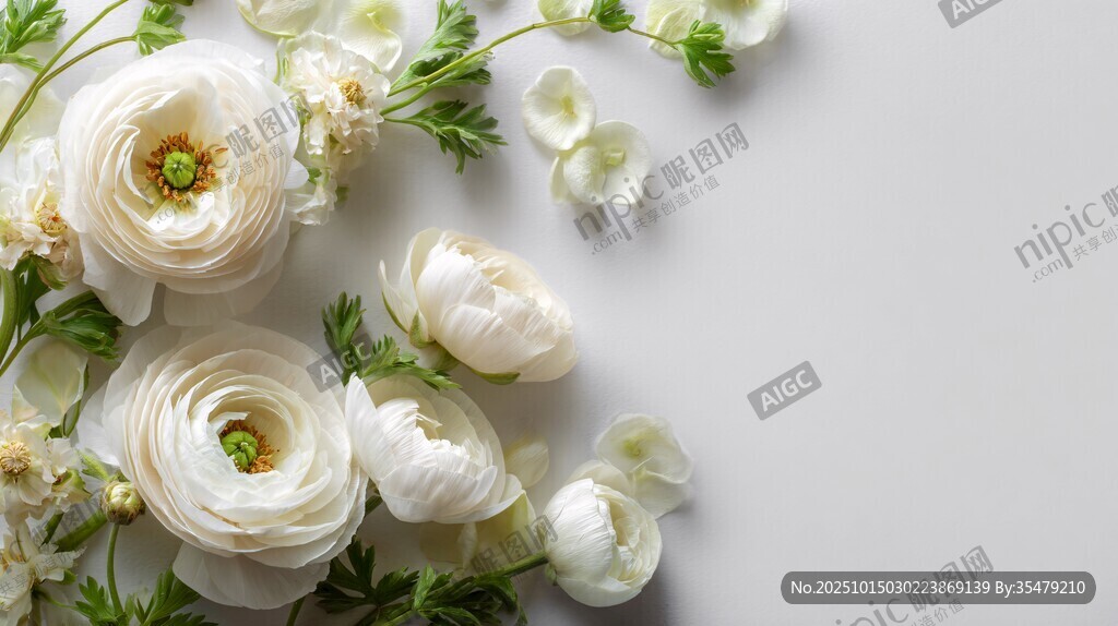 白色洋牡丹花卉清新构图