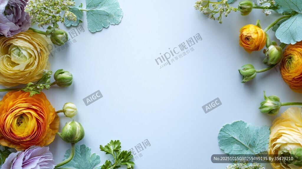 多彩花卉装点的清新画面