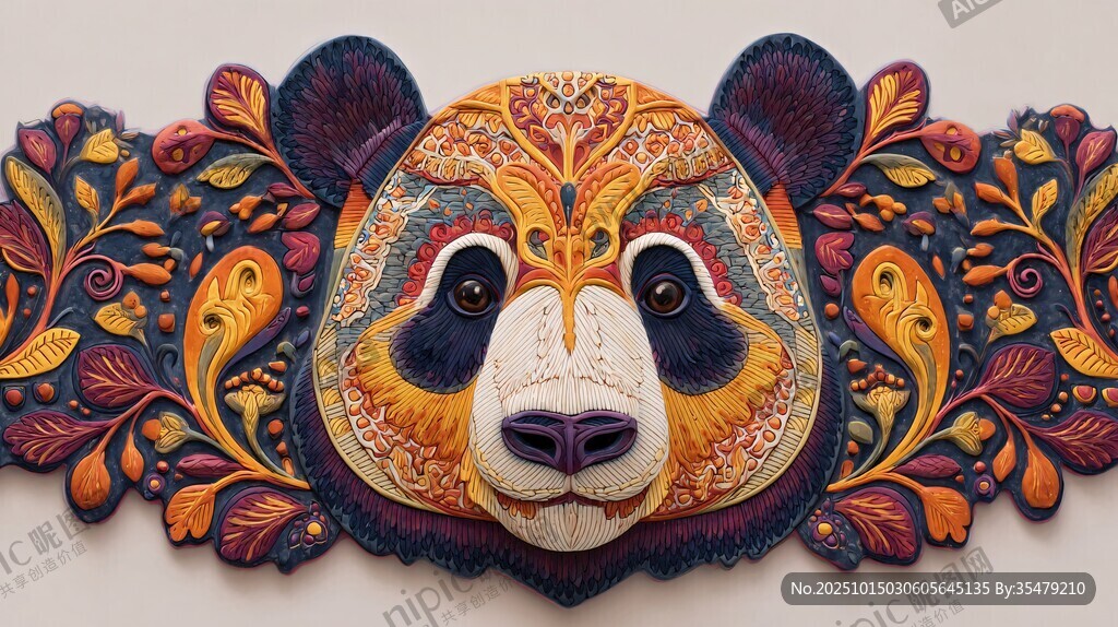 熊猫立体刺绣艺术装饰画
